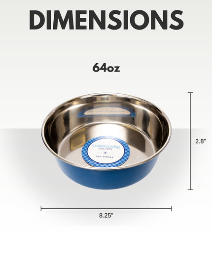Country Living Set of 2 Heavy Gauge Stainless Steel Dog Bowls - Perfect for Food & Water