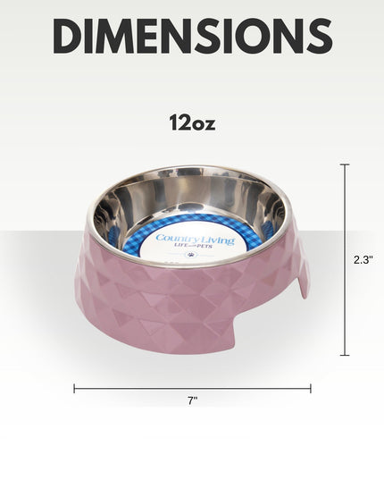 Country Living Set of 2 Diamond Twill Melamine Dog Bowls with Removable Stainless Steel Inserts – Wood Rose