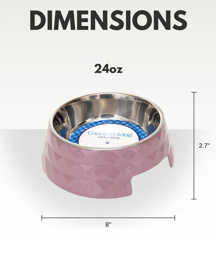 Country Living Set of 2 Diamond Twill Melamine Dog Bowls with Removable Stainless Steel Inserts – Wood Rose