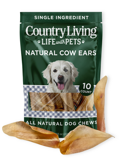 Country Living Natural Cow Ears Dog Chews – 10 Count Bag – All-Natural, Single-Ingredient, Long-Lasting Dog Chews – High-Protein, Low-Fat, Rawhide-Free – Supports Dental Health