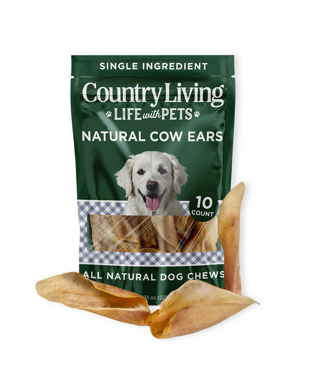 Country Living Natural Cow Ears Dog Chews – 10 Count Bag – All-Natural, Single-Ingredient, Long-Lasting Dog Chews – High-Protein, Low-Fat, Rawhide-Free – Supports Dental Health