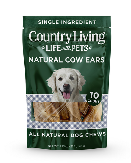 Country Living Natural Cow Ears Dog Chews – 10 Count Bag – All-Natural, Single-Ingredient, Long-Lasting Dog Chews – High-Protein, Low-Fat, Rawhide-Free – Supports Dental Health