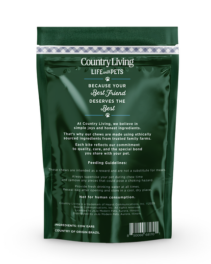 Country Living Natural Cow Ears Dog Chews – 10 Count Bag – All-Natural, Single-Ingredient, Long-Lasting Dog Chews – High-Protein, Low-Fat, Rawhide-Free – Supports Dental Health