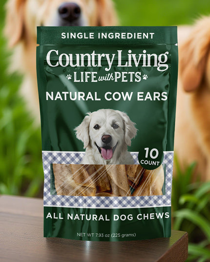 Country Living Natural Cow Ears Dog Chews – 10 Count Bag – All-Natural, Single-Ingredient, Long-Lasting Dog Chews – High-Protein, Low-Fat, Rawhide-Free – Supports Dental Health