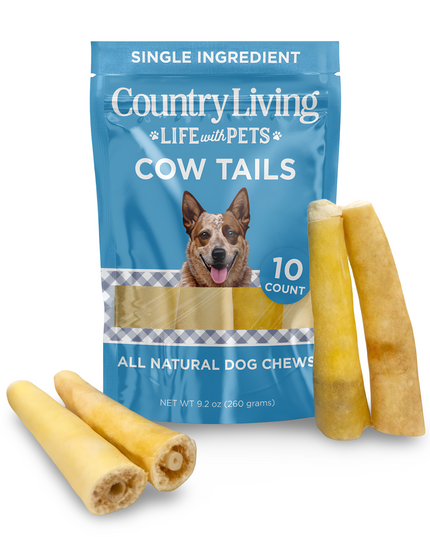 Country Living 5”-7” Cow Tails Dog Chews – 10 Count Bag – All-Natural, Single-Ingredient, Long-Lasting Beef Chews – High-Protein, Grain-Free – Promotes Dental Health