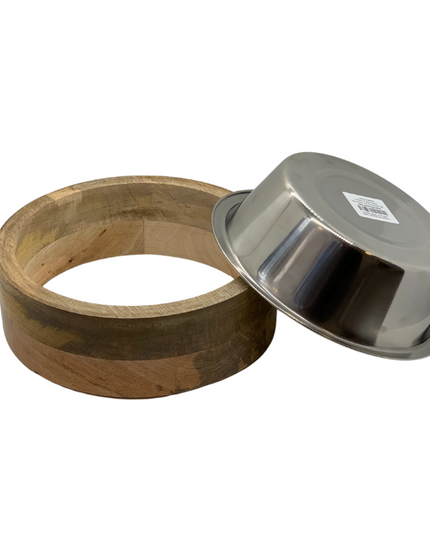 Country Living Stainless Steel Dog Bowl with Cylindrical Mango Wood Holder