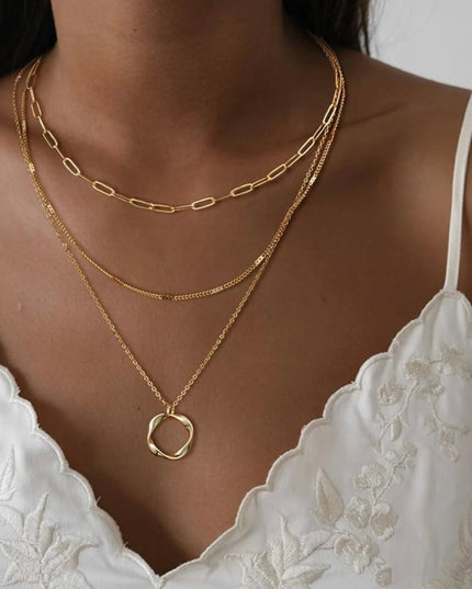 3-Piece Gold Or Silver Layered Necklace Set | Elegant Chain with Circle Pendant | Hypoallergenic