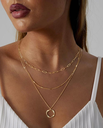 3-Piece Gold Or Silver Layered Necklace Set | Elegant Chain with Circle Pendant | Hypoallergenic