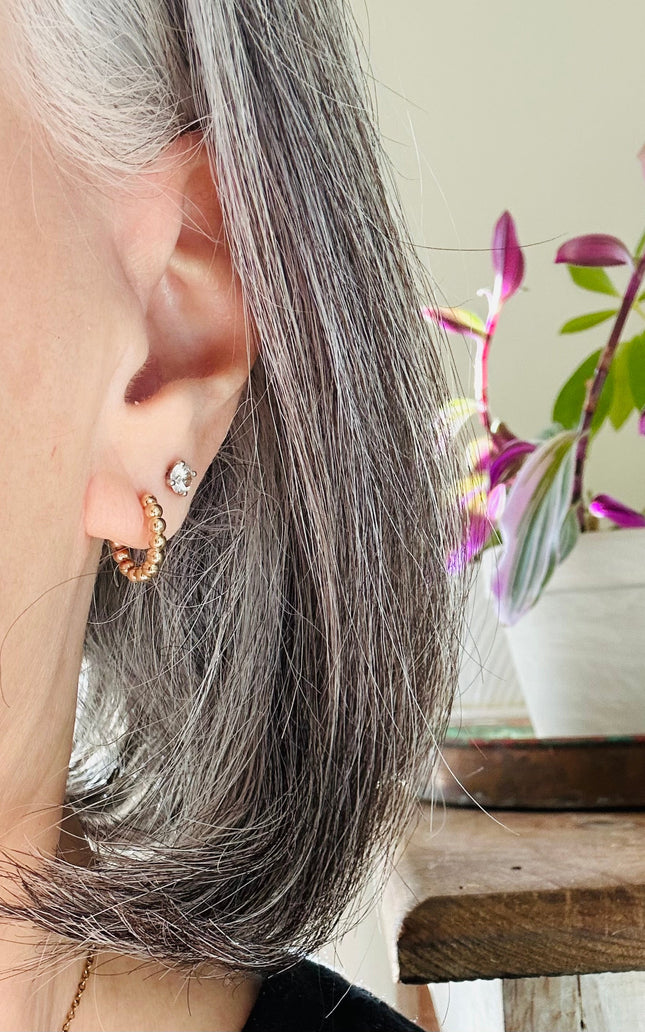 Bronze Beaded Huggie Hoops