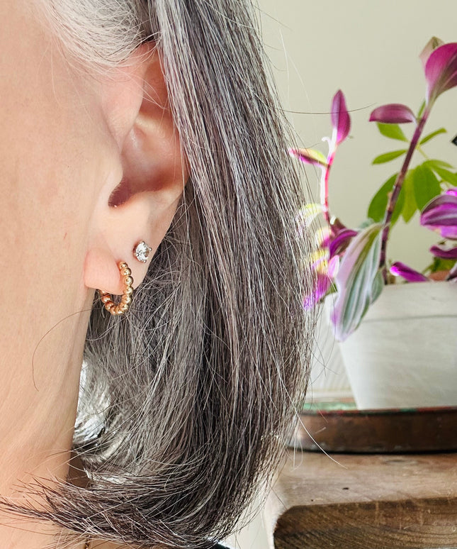 Bronze Beaded Huggie Hoops