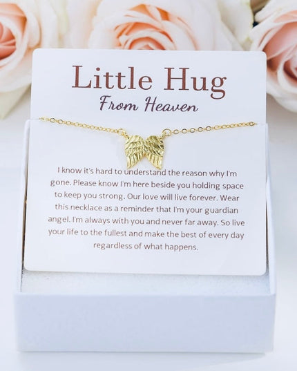 Angel Wing Pendant Necklace, Hug From Heaven In 14K Rose Gold, Silver or 10k Vermeil Gold
