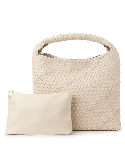 The Willow | Large Woven Vegan Leather Tote - Ivory