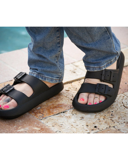 Ready to Ship | Black Buckle Slides