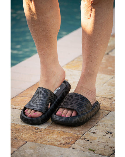 Ready to Ship | BLACK LEOPARD  Insanely Comfy -Beach or Casual Slides