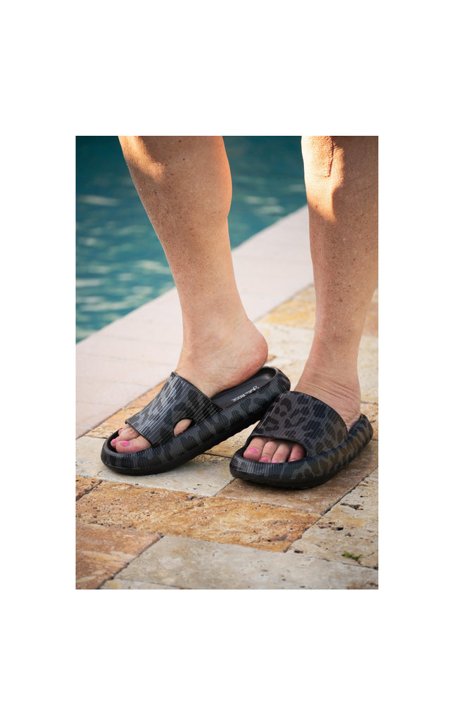 Ready to Ship | BLACK LEOPARD  Insanely Comfy -Beach or Casual Slides