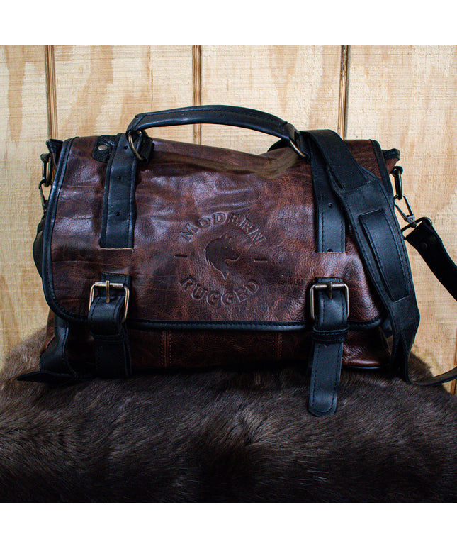 Leather Hide Laptop Bag- Rustic Merlot and Black (Buckles)