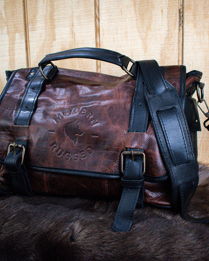 Leather Hide Laptop Bag- Rustic Merlot and Black (Buckles)