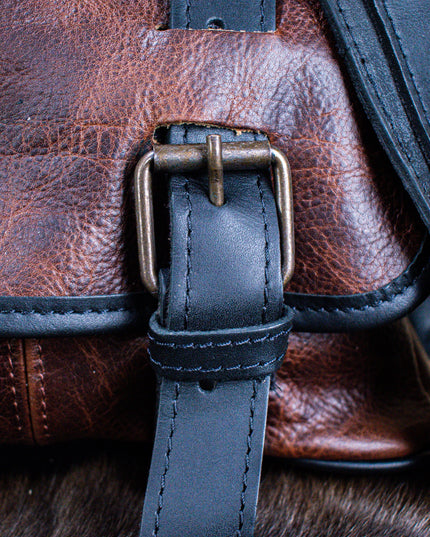 Leather Hide Laptop Bag- Rustic Merlot and Black (Buckles)