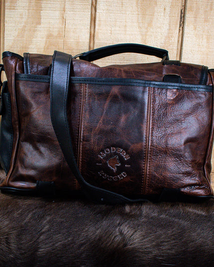 Leather Hide Laptop Bag- Rustic Merlot and Black (Buckles)