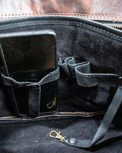 Leather Hide Laptop Bag- Rustic Merlot and Black (Buckles)