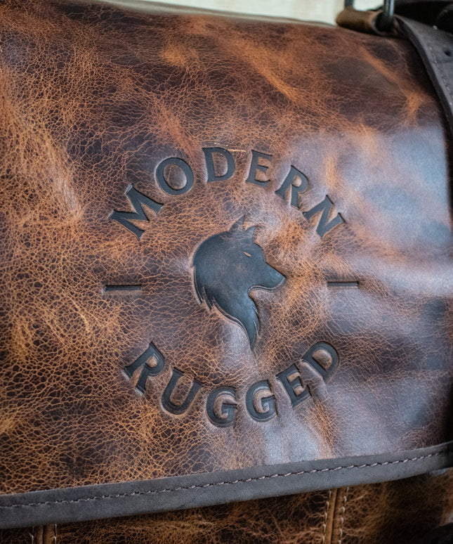 Leather Hide Laptop Bag- Rustic Chestnut and Dark Brown (Buckles)