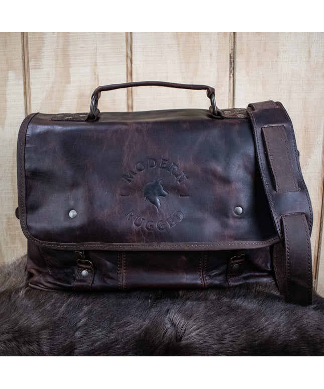 Leather Hide Laptop Bag- Rustic Mahogany and Brown (Clasps)