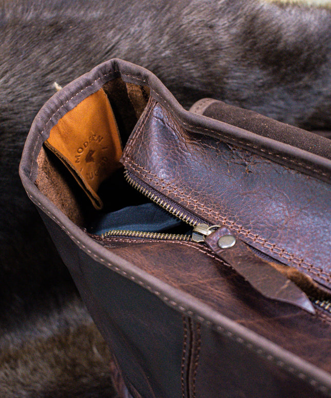 Leather Hide Laptop Bag- Rustic Mahogany and Brown (Clasps)