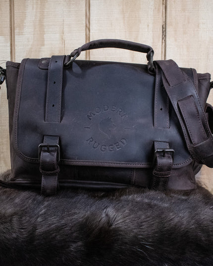 Leather Hide Laptop Bag- Weathered Mahogany (Buckles)