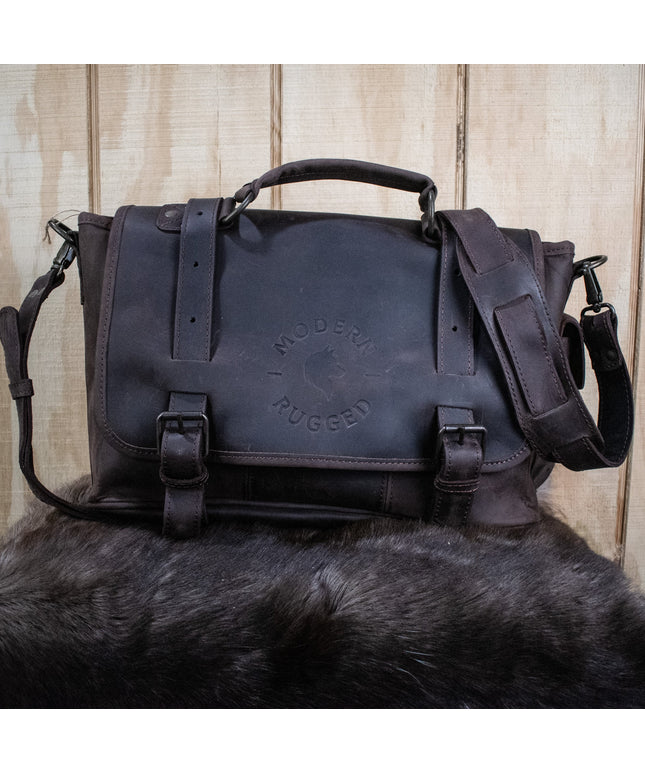 Leather Hide Laptop Bag- Weathered Mahogany (Buckles)