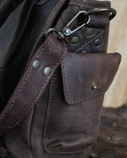 Leather Hide Laptop Bag- Weathered Mahogany (Buckles)