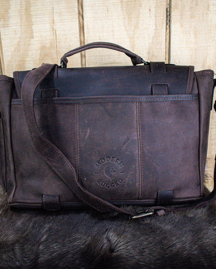 Leather Hide Laptop Bag- Weathered Mahogany (Buckles)
