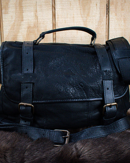 Leather Hide Laptop Bag- Black (Buckles)