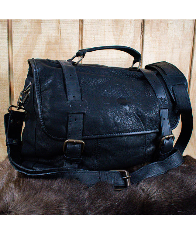 Leather Hide Laptop Bag- Black (Buckles)