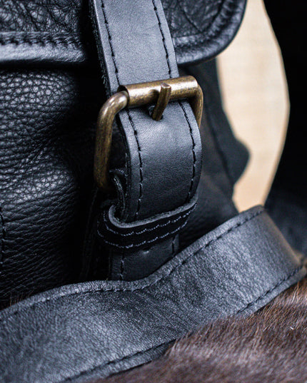 Leather Hide Laptop Bag- Black (Buckles)