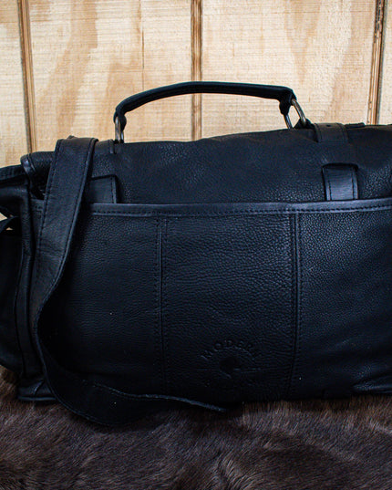 Leather Hide Laptop Bag- Black (Buckles)