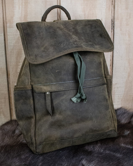 Leather Hide Backpack - Olive (Weathered)
