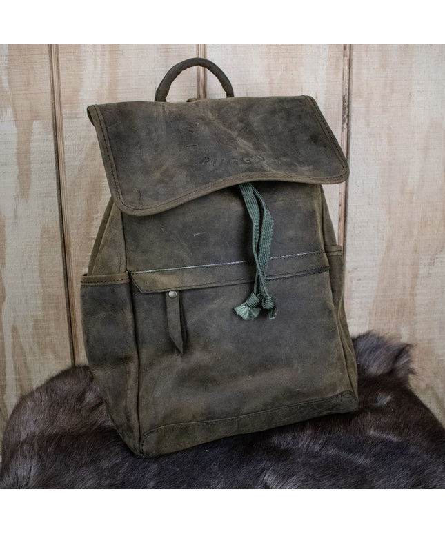 Leather Hide Backpack - Olive (Weathered)