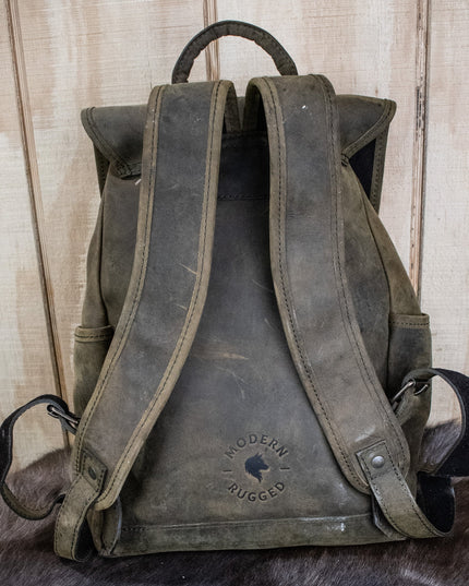 Leather Hide Backpack - Olive (Weathered)