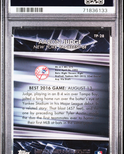 Graded 2016 Topps Bowmans Best Aaron Judge #TP28 Top Prospects Rookie RC Baseball Card PSA 10 Gem Mint