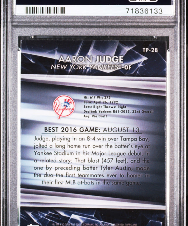 Graded 2016 Topps Bowmans Best Aaron Judge #TP28 Top Prospects Rookie RC Baseball Card PSA 10 Gem Mint