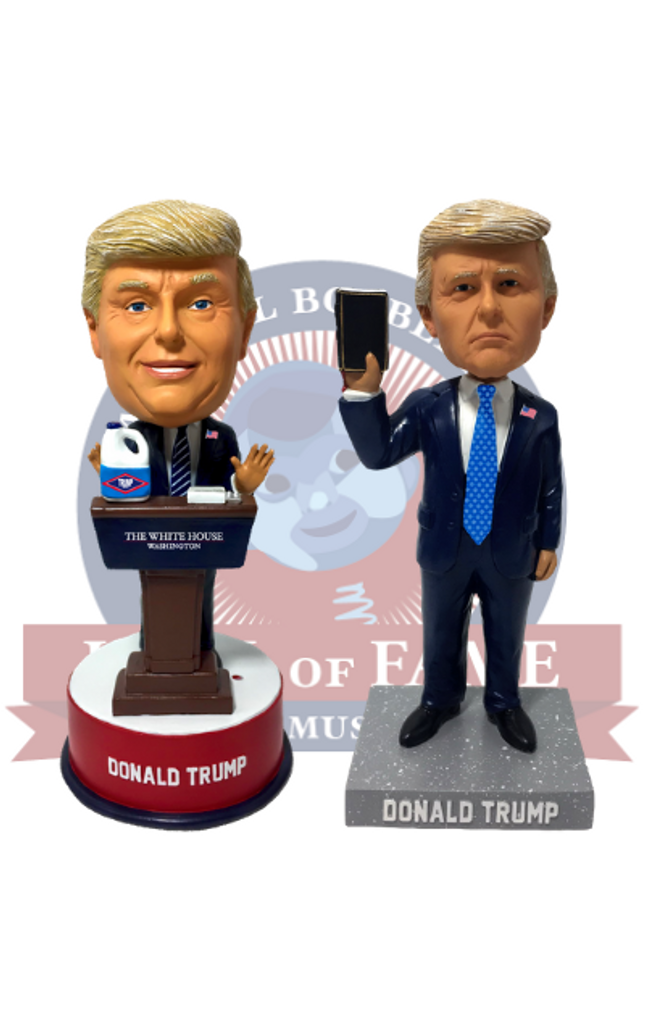 Donald Trump Bible and Bleach Bobbleheads