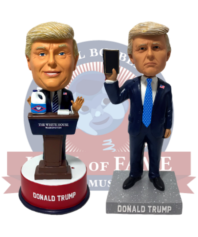 Donald Trump Bible and Bleach Bobbleheads