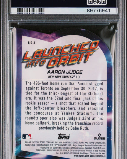 Graded 2022 Topps Cosmic Chrome Aaron Judge #8 Launched Into Orbit Die Cut Baseball Card PSA 10 Gem Mint