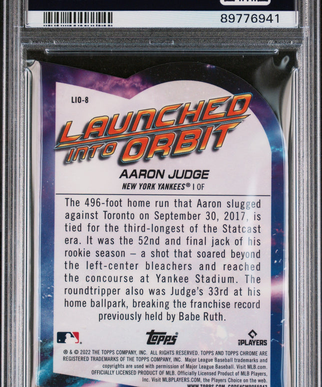 Graded 2022 Topps Cosmic Chrome Aaron Judge #8 Launched Into Orbit Die Cut Baseball Card PSA 10 Gem Mint