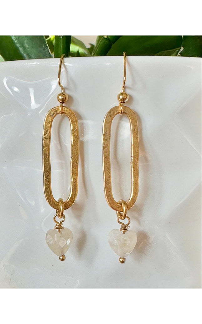 Gemstone Heart Dangle Earrings