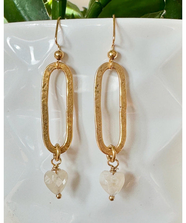 Gemstone Heart Dangle Earrings
