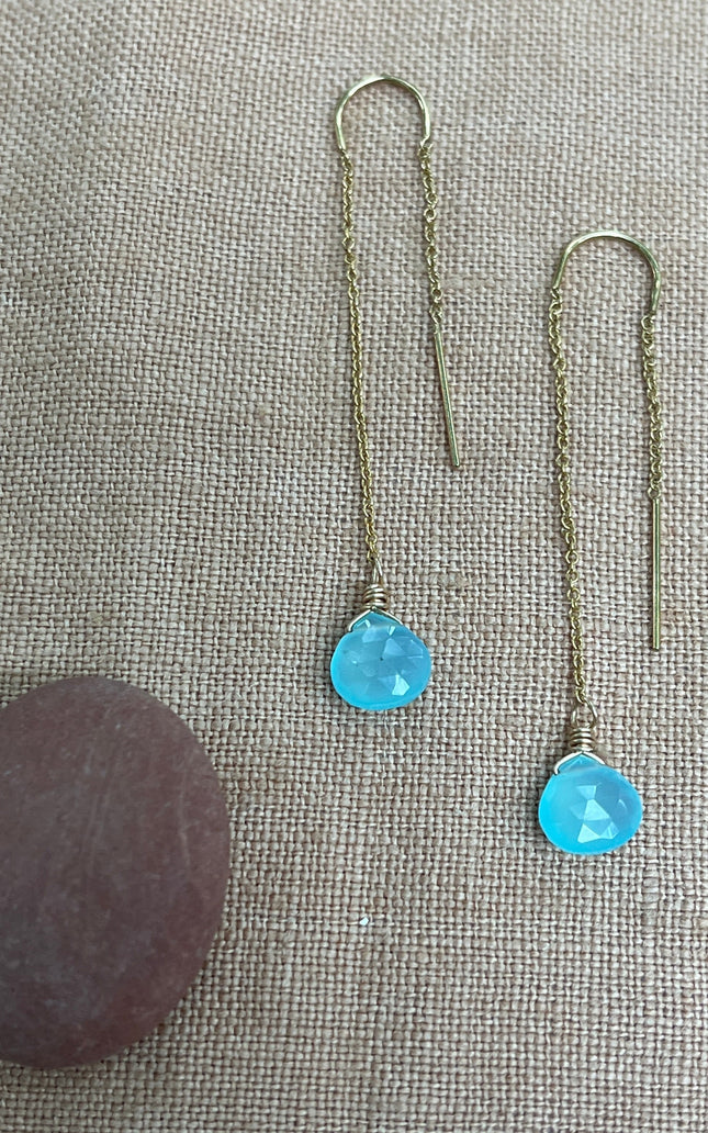AQUA CHALCEDONY THREADER EARRINGS