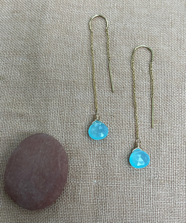 AQUA CHALCEDONY THREADER EARRINGS