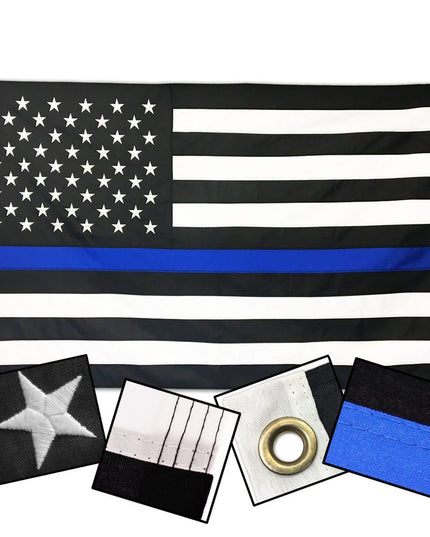 Sewn Thin Blue Line American Outdoor Flag (50 Star Design)