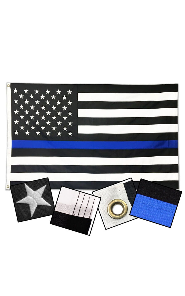 Sewn Thin Blue Line American Outdoor Flag (50 Star Design)